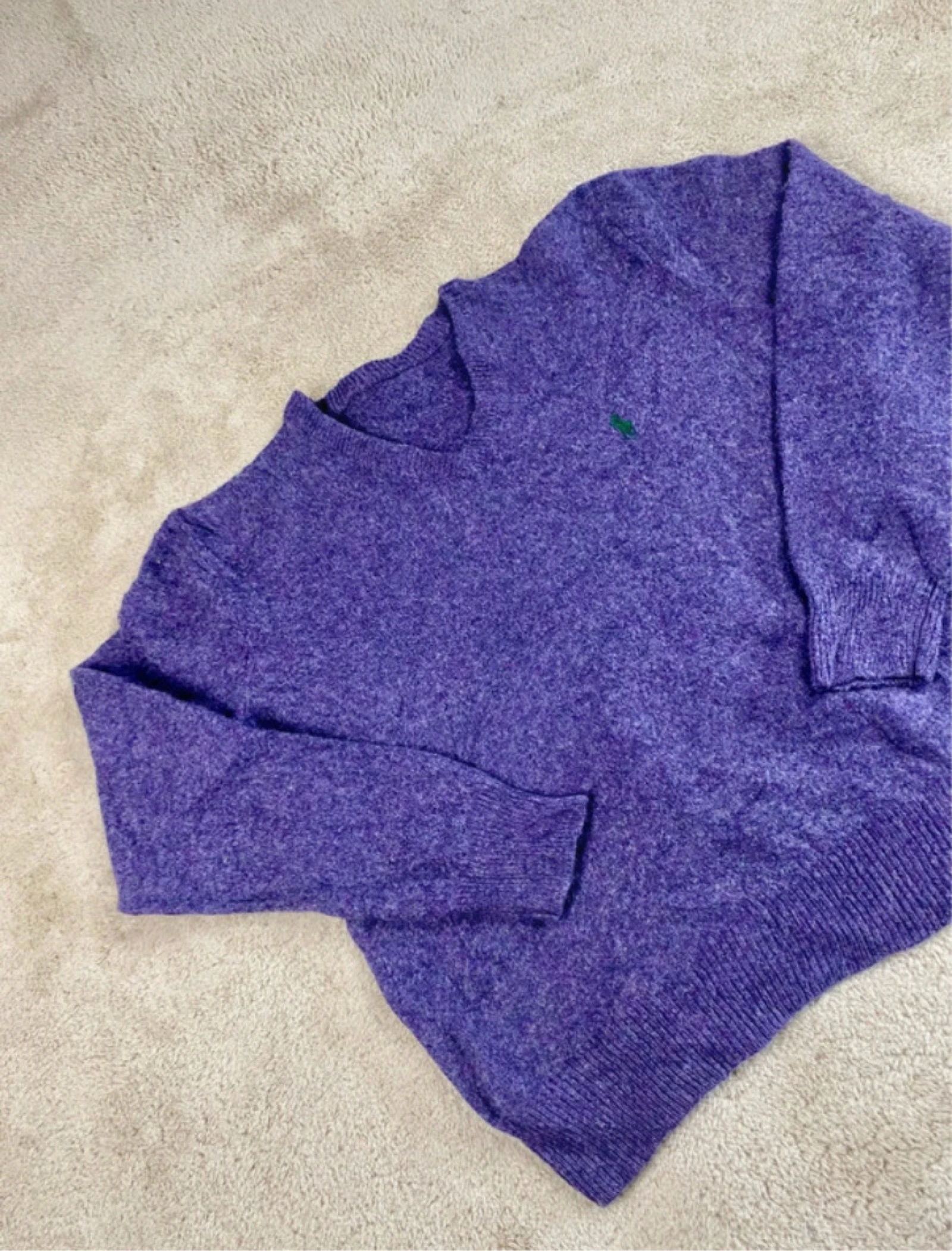 Polo Ralph Lauren de malha 100% lã de cordeiro gola V roxa tamanho P – photo 6